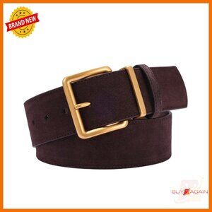 Wide Suede Leather Belt Gold Buckle Women's Dress Jeans Accessory